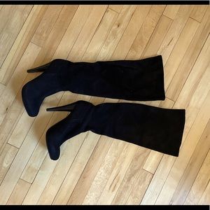 Thigh high black suede boots